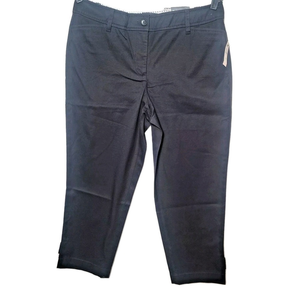 Talbots Petite The Perfect Crop Pants 10P‎ Button Bottom Hem Black Ladies Summer